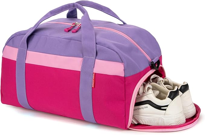 HawLander Kids Duffle Bag for Boys or Girls, Fit Sports Practice, or Overnight Travel Weekend (Rose Purple)