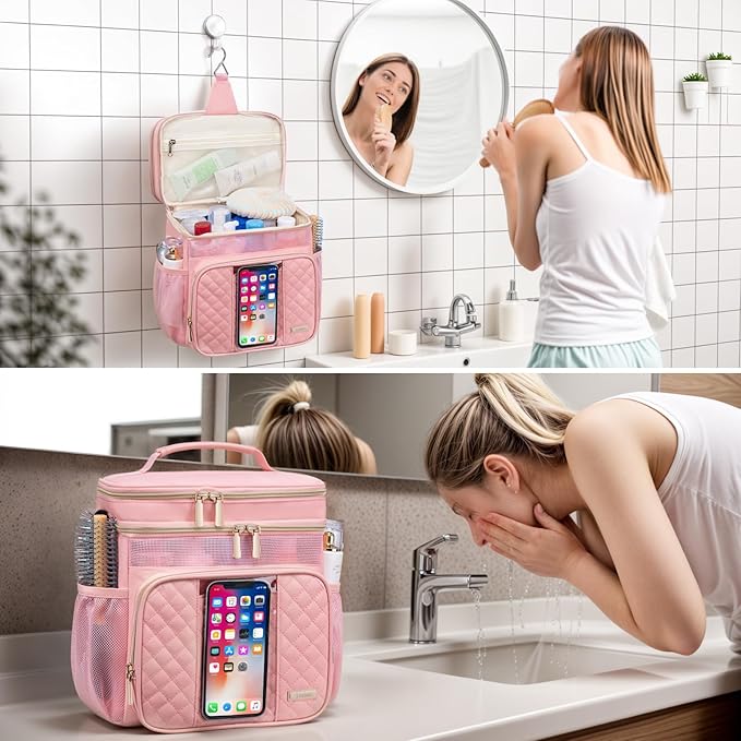 Large Toiletry Bag for Women Men,Bathroom Bag,Water Resistant Shower Bag,Makeup Bag,Portable Shower Caddy for College Dorm,Hanging Travel Toiletry Bag with Transparent Waterproof Phone Pocket