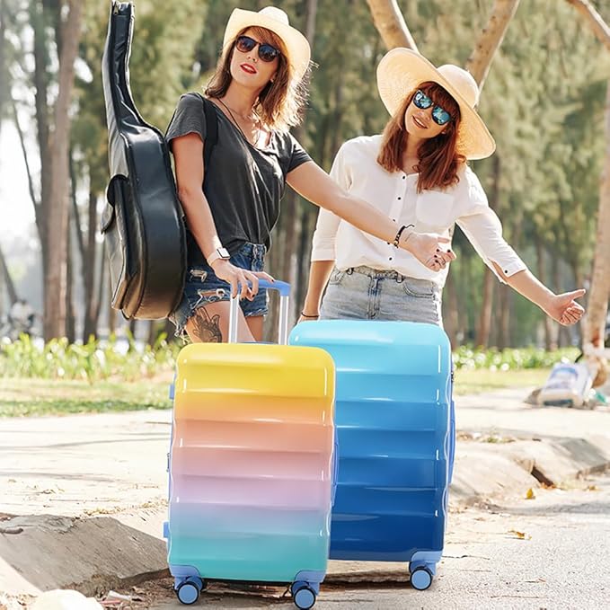 Lispin Luggage Set Softshell Expandable 4 Piece Suitcase with Wheels Softside Lightweight Travel Carry on Luggage (Blue 20"/24"/28")