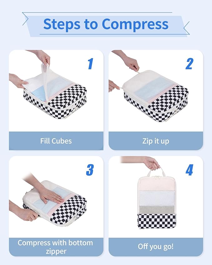 Narwey 6 Set/5 Set Compression Packing Cubes for Travel Kids Women Carry on, Packing Organizers Bag for Backpack Luggage Suitcase Duffle Bags