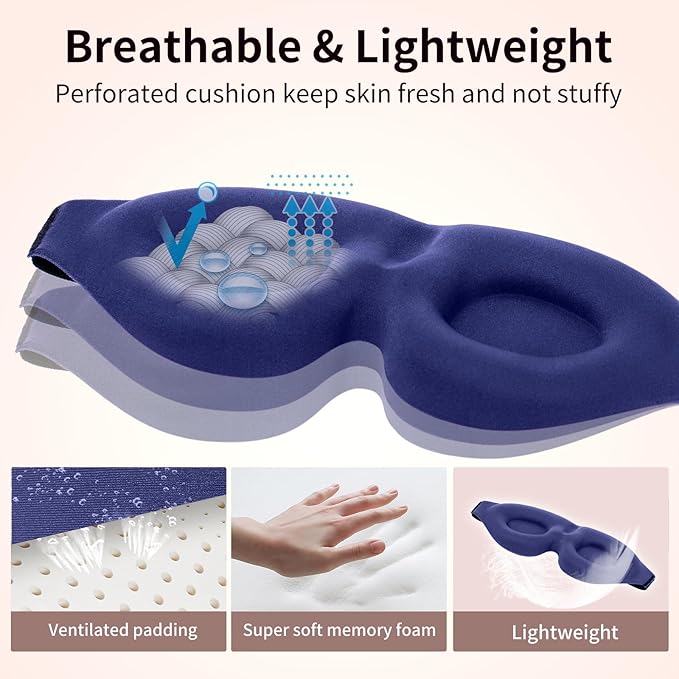 NEWVANGA Sleep Mask for Back and Side Sleeper, Block Out Light, Luxury Sleeping Eye Mask of 3D Night Blindfold, Zero Pressure Breathable Travel Eye Cover Blue
