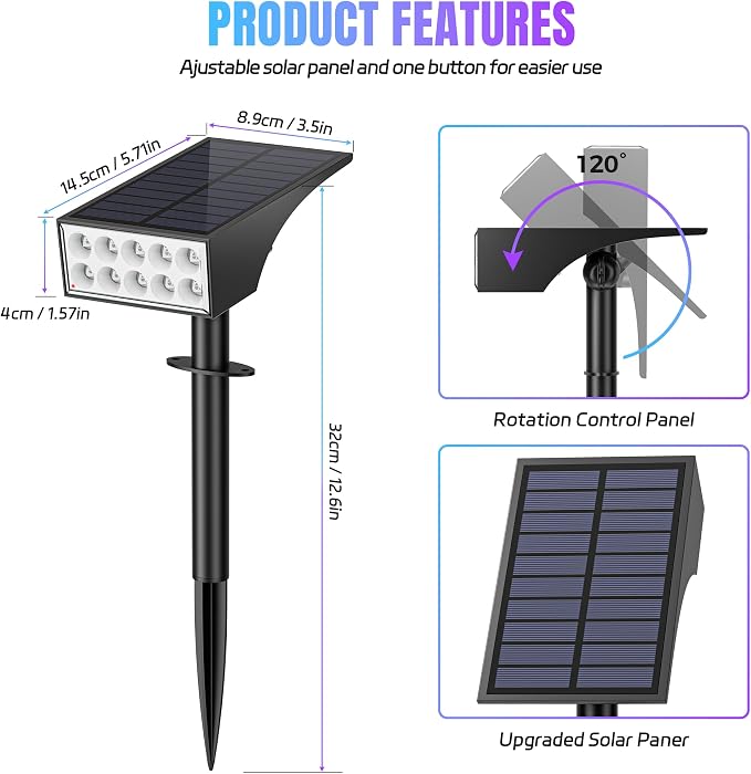 Solar Lights Outdoor Waterproof Landscape Spotlight Color Changing 2 Pack | IP65 Waterproof, Auto On/Off LED Powered Yard Garden Flood Solar Light for Outside Pathway Wall Tree Lawn Uplights Lights