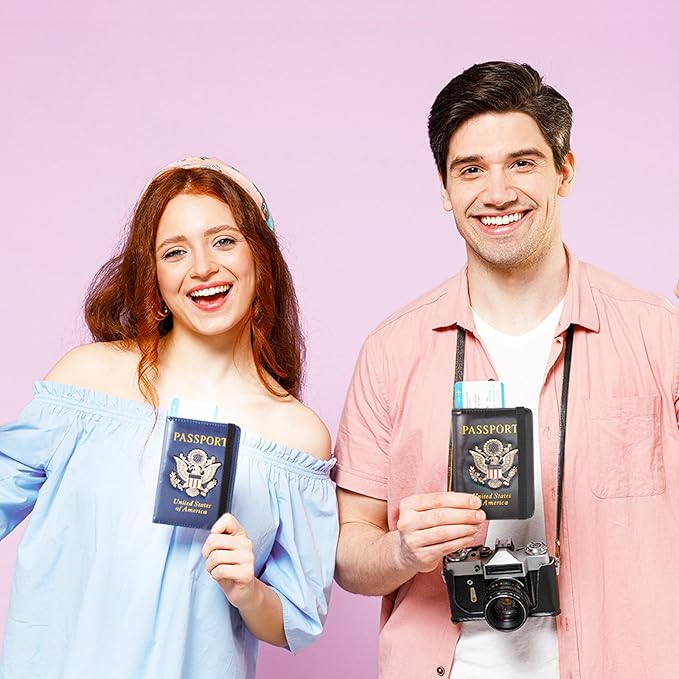 Passport Holder and Card Slot Combo RFID Blocking Leather Travel Passport Wallet for Men and Women US Passport Cover, Blue