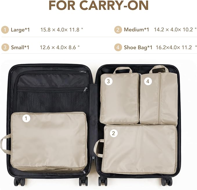 Packing Cubes for Travel,Space-Saving & Stylish Minimalist Design Lightweight,Traval Organizer Bags for Luggage，Compression Packing Cubes Set 4 - Gifts for Women Beige