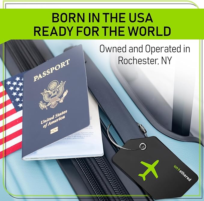 Untethered 4-Pack Luggage Tag Set | Durable Luggage Tags for Suitcases & Travel Bags | Bag Tag & Name ID Identifiers | Suitcase Tags for Easy Luggage Identification