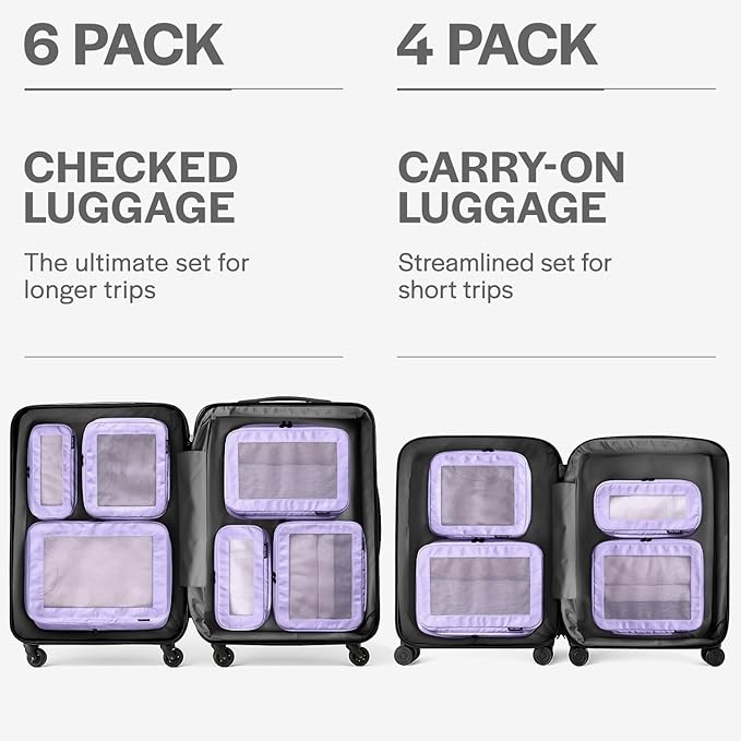 Aerotrunk Compression Packing Cubes for Travel - Luggage Organizer Bags - Double Zipper Packing Cubes for Suitcases (12-Pack, Purple)