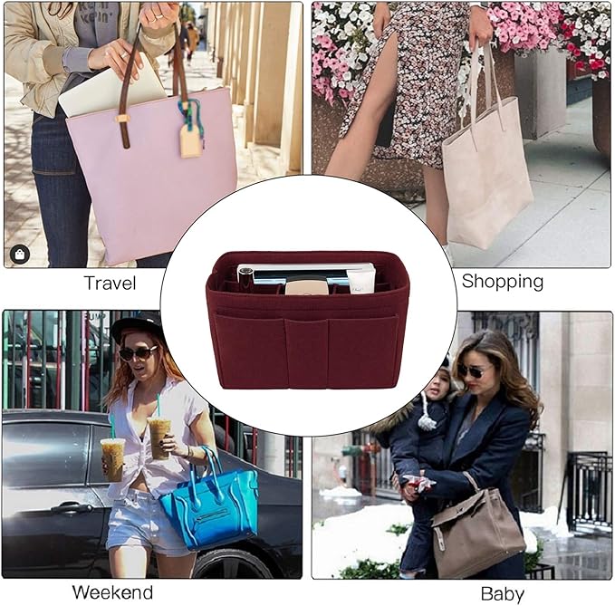 ZTUJO Purse Organizer Insert, Felt Bag Organizer For Handbag Purse Organizer,13 Colors, 6 Size (Large, Wine Red)
