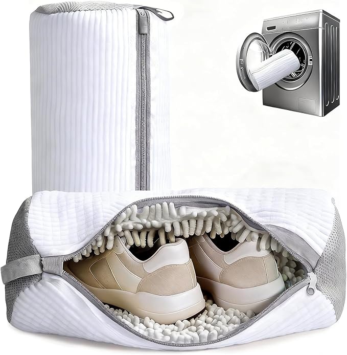 Shoe Washing Bag, Laundry Shoe Bag, Reusable Shoe Washing Bag, 360 ° Deep Cleaning,Suitable for All Shoe Types, With Self-Locking Zipper, 2-pack (White)