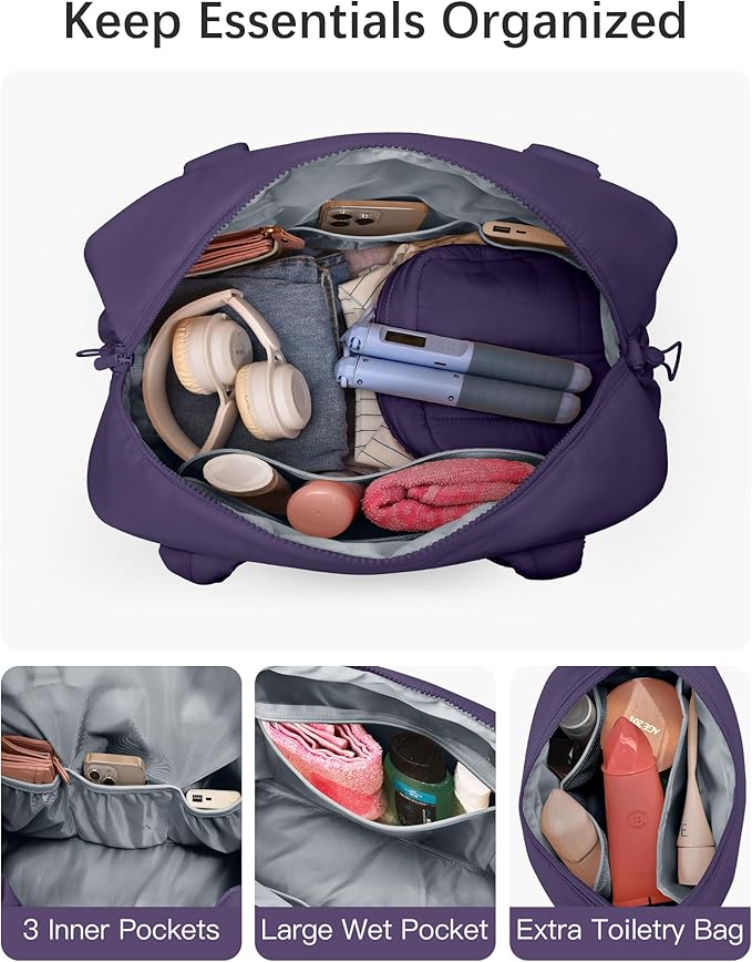 oscaurt Gym Bag for Women Lightweight Duffle Bag for Travel with Toiletry Pouch Water Resistant Carry On Weekender Overnight Duffel