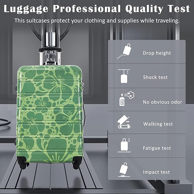 Merax Suitcase Set, Hardshell Luggage Sets 3 Piece with Spinner Wheels, Durable Printing Suitcase with TSA Lock Lightweight 20" 24" 28",Green