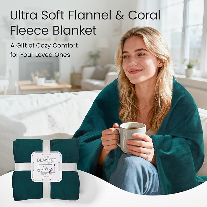 LOOBANI Waterproof Blanket for Bed: Reversible Leakproof Full/Queen Bed Blankets 80" x 90", Soft Flannel & Coral Fleece Couch Blanket Water Resistant for Couch Sofa, Family Camping, Green