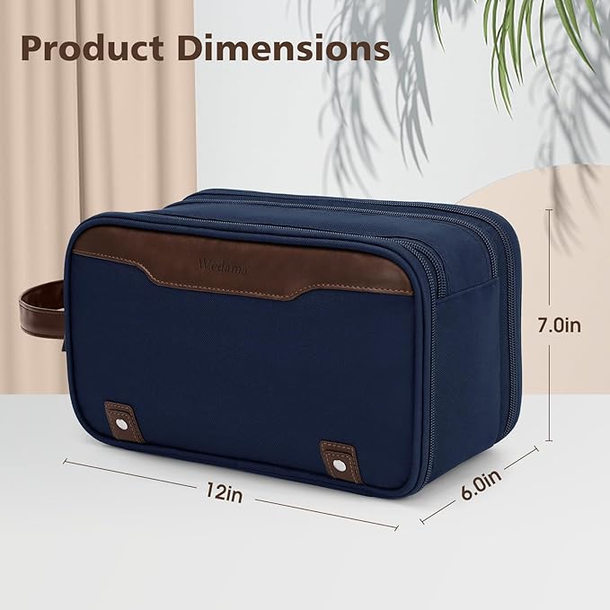 Wedama Toiletry Bag for Men, Large Hanging Travel Toiletry Bag, Extra Electronic Organizer Bag Waterproof Shaving Bag for Toiletries with PU Handle for Travel Business Trips Swim Camping, Blue