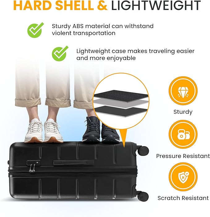 HealSmart Hardside Carry-On Luggage, Expandable Portable Hardshell Luggage with Spinner Wheels, Lightweight Suitcase TSA Lock, 20 Inch, Black