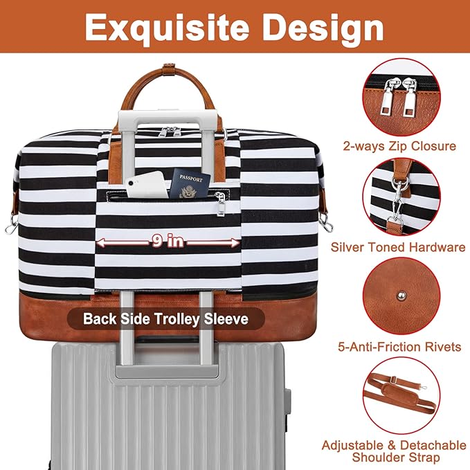 Travel Weekender Bag for Women, 21" Overnight Bag with Shoe Compartment 50L Large Travel Duffel Bag Carry On Tote for Weekend, Overnight, Business Trips, Water Resistant