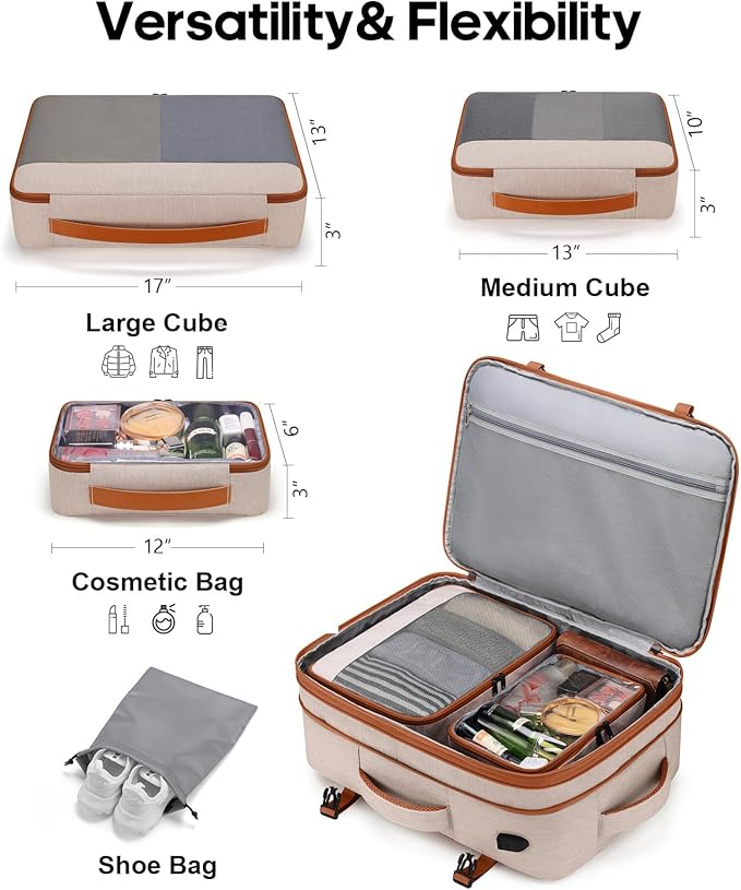 Bagsure Travel Backpack Carry On Backpack 42L Flight Approved, Expandable Laptop Backpack with Packing Cubes & Shoe Pocket, Water Resistant Luggage Backpack for Men Women, Large Backpack 20 * 14 * 7"