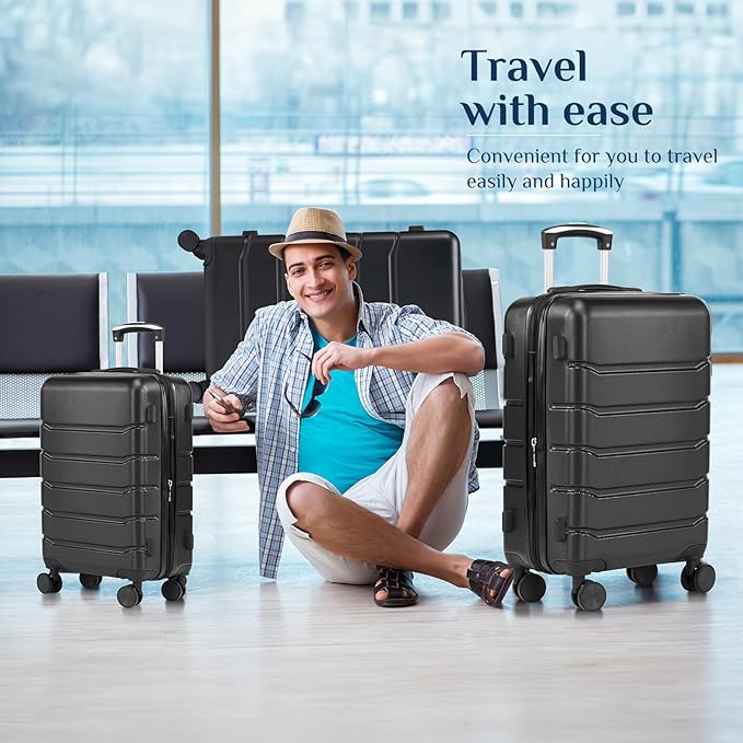 OLIXIS 3-Piece Luggage Set, Carry On Suitcases with Spinner Wheels, Expandable Travel Luggage with TSA Approved Lock & ABS Hard Shell, Black(20/24/28 Inch)
