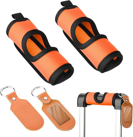 Cosmos 2 Sets Luggage Handle Wrap Grip Handle Cover Luggage Identifier - Hollow Design Baggage Identifier Tag for Telescopic Handle Travel Suitcase Trolley Case, with PU Luggage Tag (Orange)
