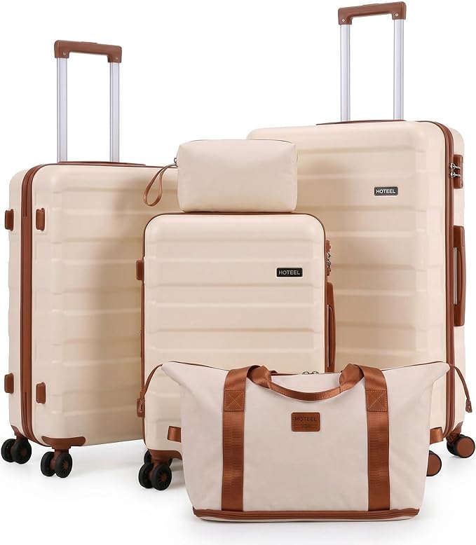 Hoteel Luggage Sets 5 Piece, 4-Year Warranty, Carry-On Luggage with Dual-Spinner Wheels, ABS Hard Shell Suitcase with TSA Locks, Lightweight Luggages for Travel, Beige(20IN/24IN/28IN/DB/TB)