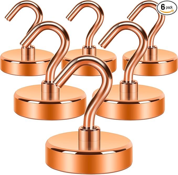 Neosmuk Magnetic Hooks,Heavy Duty Earth Magnets with Hook for Refrigerator, Extra Strong Cruise Hook for Hanging, Magnetic Hanger for Curtain, Grill(Bronze, 6 Pack)