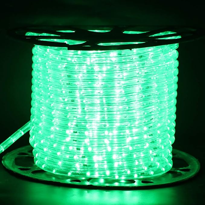 2-Wire Waterproof 1/2" LED Rope Light Kit, 110V-120V PVC 30 LED/M Tube Lights Strip for Background, Outdoor, Christmas, Home Decoration (16.4ft/5m, Green)