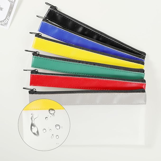 6 Pieces Money Bags with Zipper, 7.8×3.9 Inch Cash Envelopes Money Pouch Clear Bank Deposit Cash Bag for Multi-Purpose Check Wallet Coin Makeup Pen School Supplies
