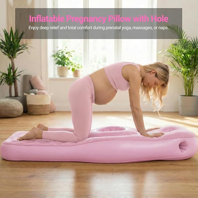 Inflatable Pregnancy Pillow with Belly & Head Hole, Prone Pregnancy Pillow for Stomach Sleepers, Belly Pillow Pregnancy Mattress for Pregnant Women, Maternity airbed Pool Float for Tummy Massage