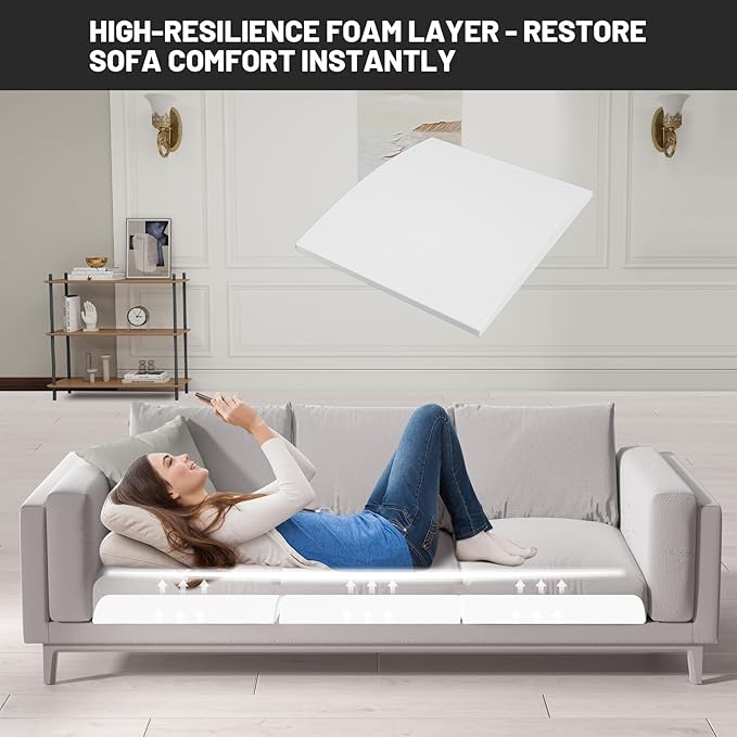 Couch Cushion Support for Sagging Seat, 20"x20"x2" 40D High Density Curved Foam Sofa Cushion Support, Under-Cushion Sag Repair,White Set of 1