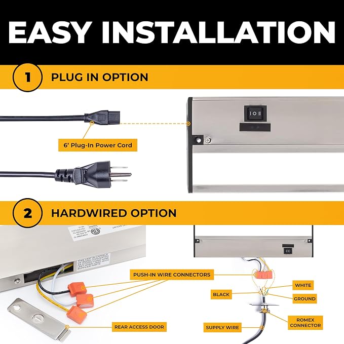 LED Under Cabinet Lighting Hardwired - 12 Inch Satin Nickel | 3CCT, Dimmable, Low-Profile, Linkable Fixture, Plug-In Option & Hi/Low Brightness Control