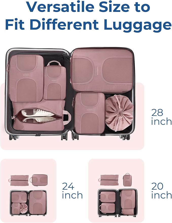 BAGSMART Compression Packing Cubes, 6 Set Packing Cubes for Suitcases, Lightweight Suitcases Organizers Bag Set & Compression Travel Cubes, Travel Essentials Packing Organizers