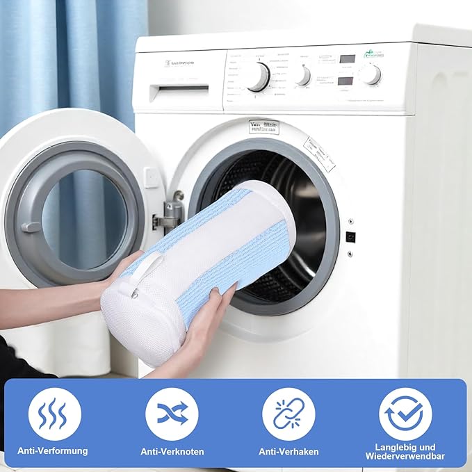 Shoe Washing Machine Bags, 2 PCS Reusable Blue+White Chenille Laundry Bags for Washing Machine, 360 Wrap-Around Clean Shoe Laundry Bags with Hidden Zipper