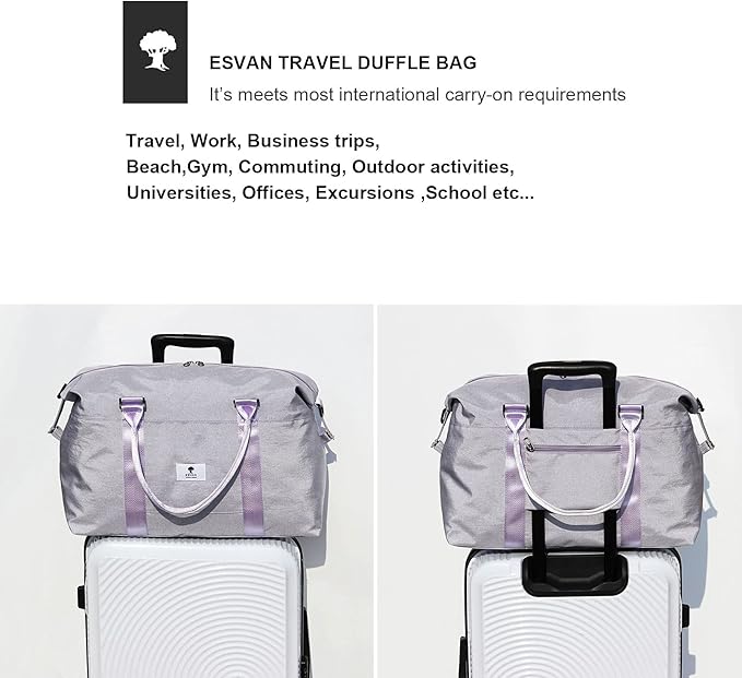 ESVAN Travel Tote Duffel Gym Bag,Weekender Overnight Carry-on Tote Crossbody Bag with Wet Pocket and Trolley Sleeve Upgraded