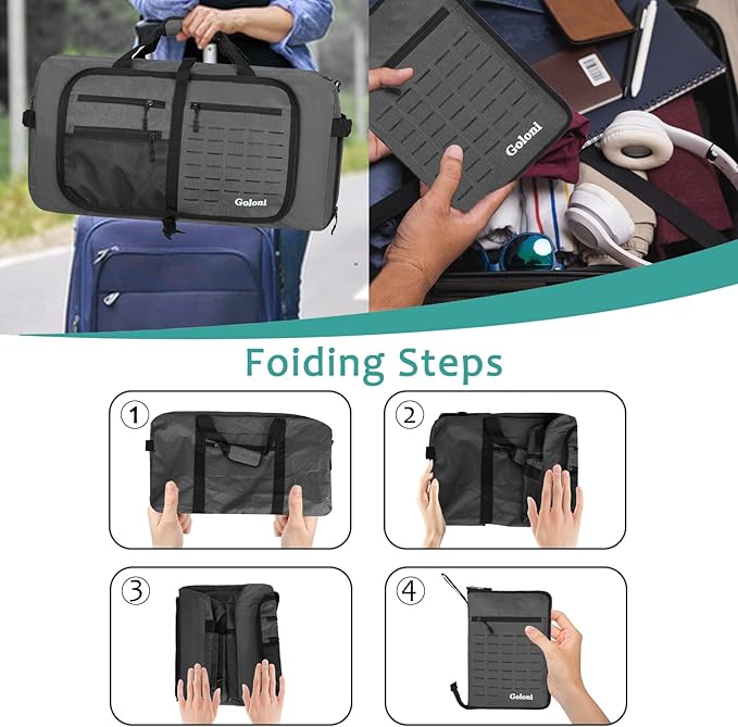 Foldable Travel Duffle Bag for Men Women, Waterproof with Shoe Compartment, 80L 120L Large Collapsible Luggage Bag, Lightweight Packable Duffel for Travel Sports Gym Airline Carry On Checked Bag