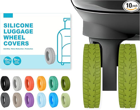 10-Pack Upgrade Luggage Wheel Covers, Silicone Protective Covers for 2-2.4" Suitcases Spinner Wheel, Wear-Resistant, Anti-Noise, Thickened Protector, Travel Accessories (Avocado Green)