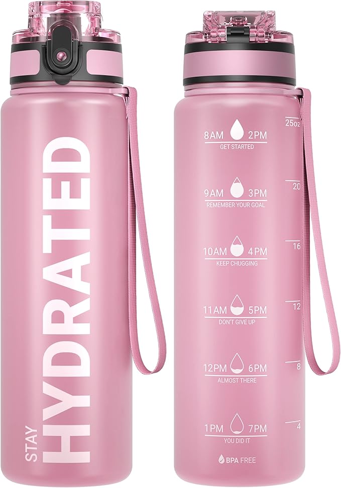 Sahara Sailor Water Bottle, 32/25/17oz Durable and Leakproof Water Bottles Motivational with Time Marker, Tritan, BPA Free, Wide Mouth with Easy Clean Brush for Gym, Travel, School, Office (1 Bottle)