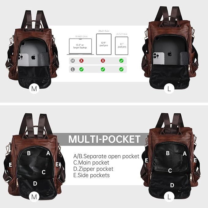CHERUTY Women Backpack Purse PU Leather Anti-theft Casual Shoulder Bag Fashion Ladies Satchel Bags