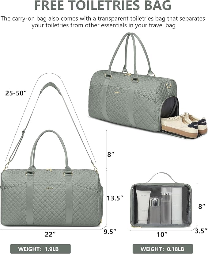 Women Weekender Travel Duffle Bag: Travel Duffel Overnight Bags with Shoe Compartment Large Carry on Tote with Toiletry Bag Weekend Traveling Yoga Gym Hospital Bag for Women with Wet Pocket Green