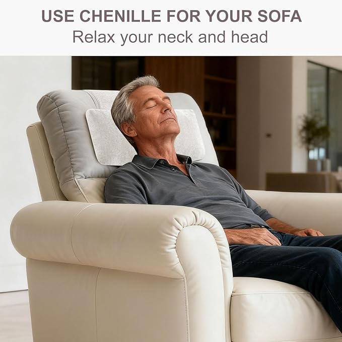 Chenille Neck Pillow for Sofa - Adjustable Headrest, Non-Slip Neck Support Cushion for Pain Relief, Comfortable Chair Pillow, Beige