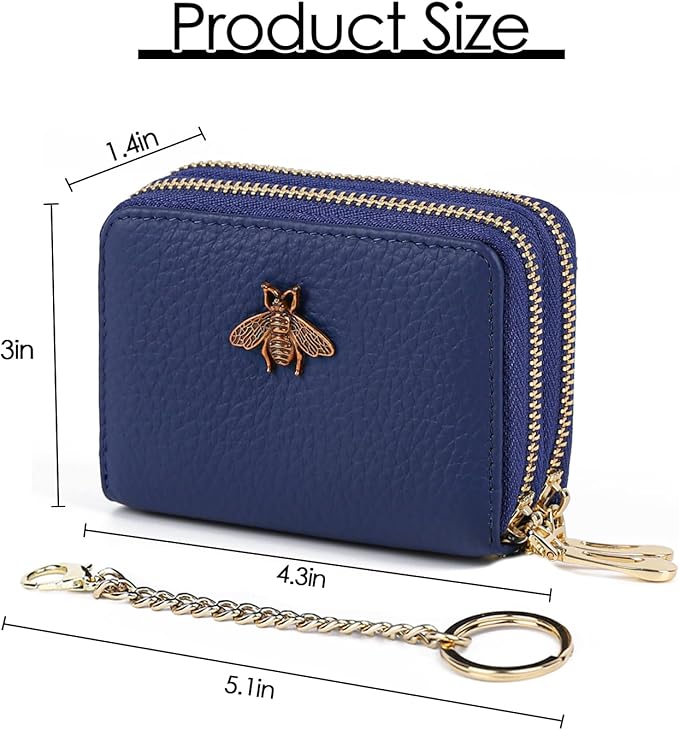 imeetu RFID Credit Card Holder, Small Leather Zipper Card Case Wallet for Women