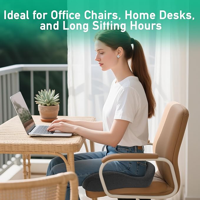 Ergonomic Seat Cushion for Office Chair – High-Density Memory Foam Support with U-Shaped Coccyx Cut-Out, Stable Comfort for Long Sitting, Enhanced Non-Slip Bottom & Washable Cover