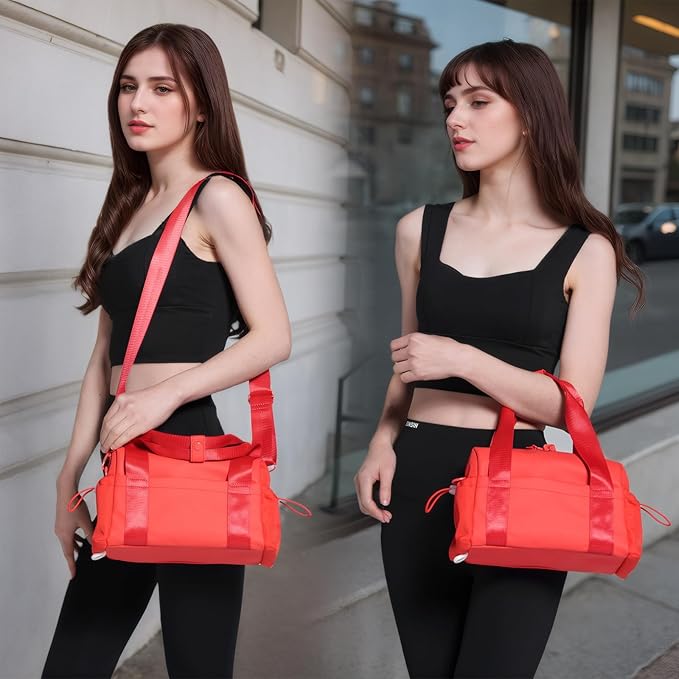 Small Gym Bag for Women, Mini Crossbody Gym Duffle Bag with Wet Compartment, Carry on Gym Tote Bag for Workout Dance Sport Travel (Mini-Red)