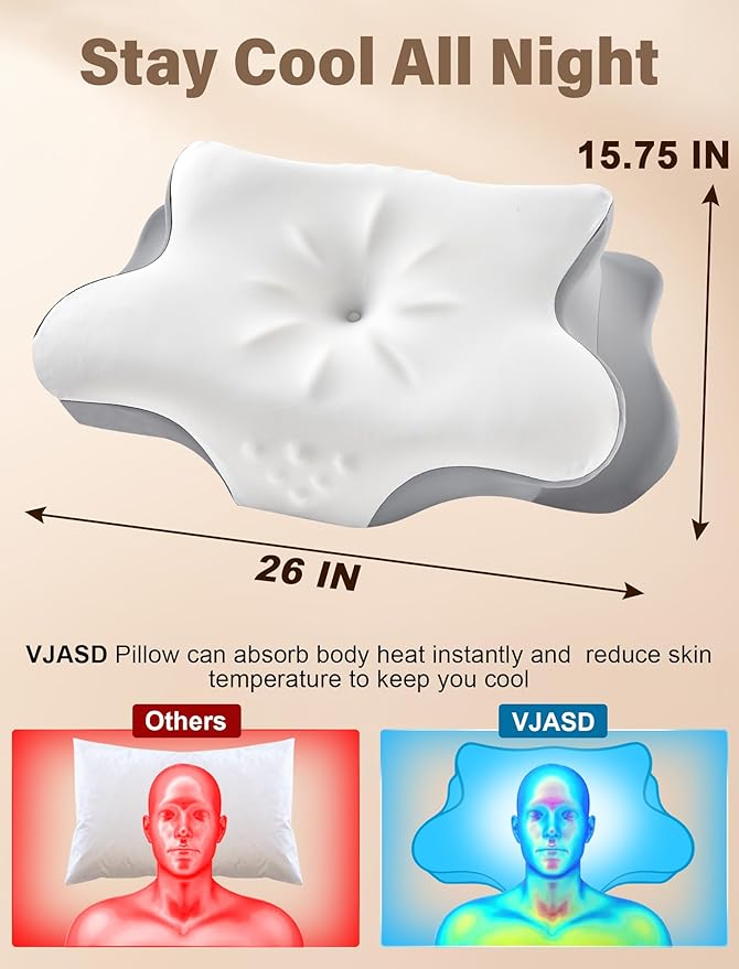 Cervical Neck Pillow for Pain Relief – Ergonomic Memory Foam Pillow for Side Sleeper Contour Orthopedic Bed Pillow for Neck Support with Cooling Cover – Ideal Christmas Birthday Gift for Women Men