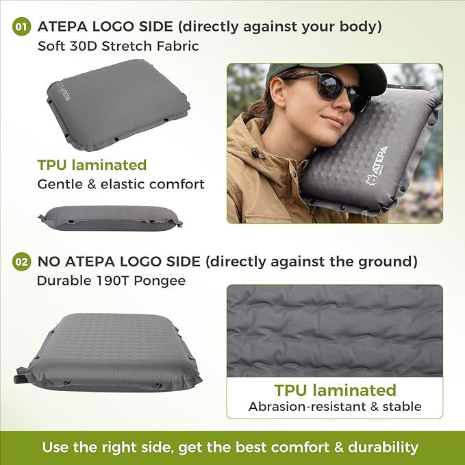 ATEPA Inflatable Seat Cushion, Self-Inflating Portable Stadium Airplane Travel Foam Cushion Pad for Camping, Sports Events, Outdoor