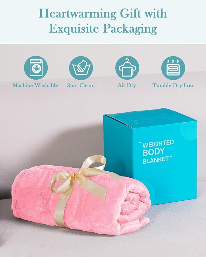 Topblan Weighted Lap Blanket 7lbs for Adults, Small Weighted Blanket Throw for Napping, Relaxation, Calming and Travel, Skin Friendly & Machine Washable for All-Season Sleeping, Pink 24x29 inches