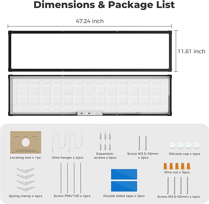 1x4 LED Flat Panel Light Surface Mount 48Pack,5CCT Selectable,Black | 6500LM,5 Wattage Selectable, 0-10V Dimmable LED Ceiling Light Fixture with Corner Protection for Office & Commercial