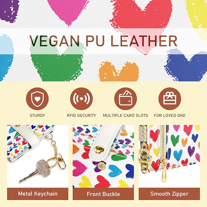 Jogjam Raining Hearts Rfid Ladies Wallet, Small Slim Thin Compact Credit Card Women Wallet, PU Leather Bifold Cash Zipper Coin Pocket ID Window for Female