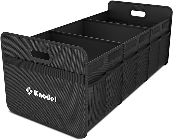 K KNODEL Car Trunk Organizer, Foldable Organizer for Car, Automotive Consoles & Organizers, 3 Compartments Storage with Reinforced Handles (Large, Black)