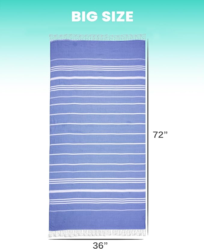 2 Packs Cotton Turkish Beach Towels Quick Dry Sand Free Soft Absorbent Extra Large Xl Big Blanket Adult Oversized Bath Pool Swim Towel Lightweight Thin Sandless Fast Drying Compact No Sand Packabl