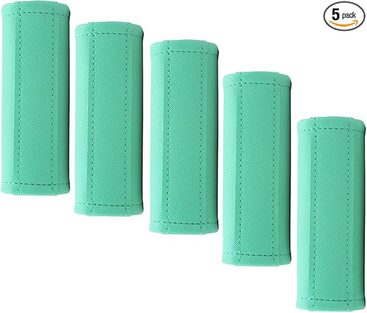 Luggage Handle Wrap 5 Pack-Leather Luggage Handle Wraps for Suitcase/Handbag/Duffel Bag/Car Bright Luggage Identfier/Handle Covers/Grips Luggage Accessories for Travel 3.0 (Aqua)