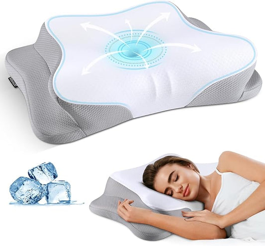 Cervical Neck Pillow - Cooling Ergonomic Neck Support Pillow for Sleeping, Orthopedic Contour Memory Foam Pillows for Side, Back & Stomach Sleepers with Pillowcase
