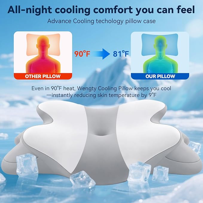 Sleep Apnea Pillow with Neck Pain & Snoring Relief -Orthopedic Cervical Pillow, Ergonomic Contour Memory Foam for Side, Back,Stomach Sleepers, Medium Firm (GreyWhite, Queen Size 25" Lx15 Wx5.8 H)